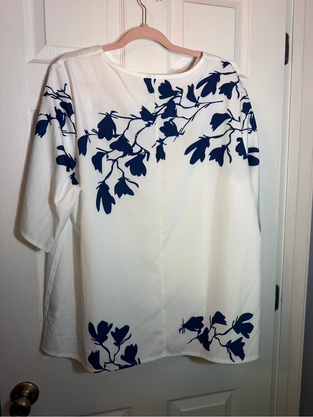 Boatneck White Tunic with Navy Floral Print